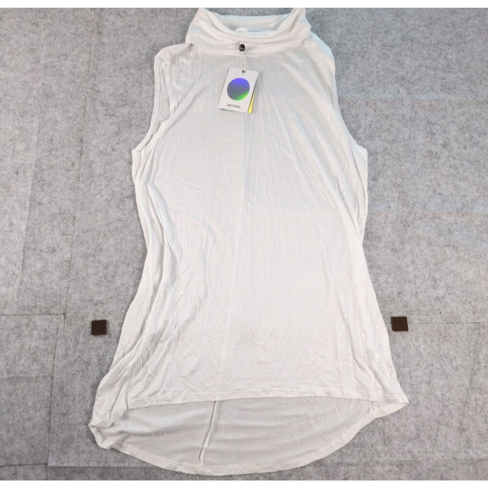 Monki Sleeveless Mock Neck Short Fitted Shirt Dress White Womens Medium NWT